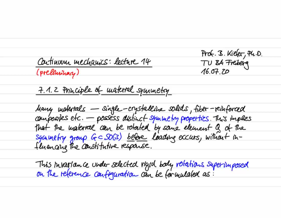 Continuum Mechanics ST20 -- Lecture 14