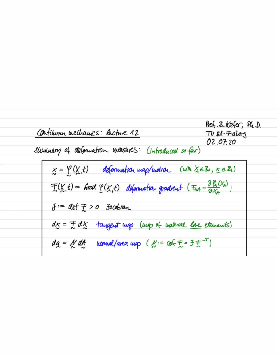 Continuum Mechanics ST20 -- Lecture 12