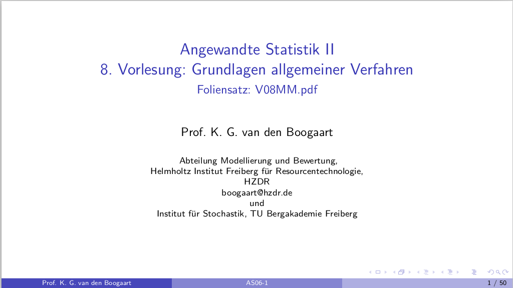 SS2020 Angewandte Statistik II Vorlesung 8 Allgemeine Verfahren
