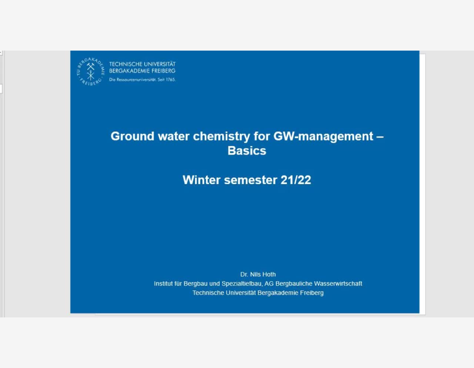 Ground water chemistry for GW-management – Basics Winter semester 21/22