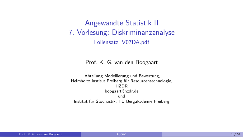 SS2020 Angewandte Statistik II Vorlesung 7 Diskriminanzanalyse