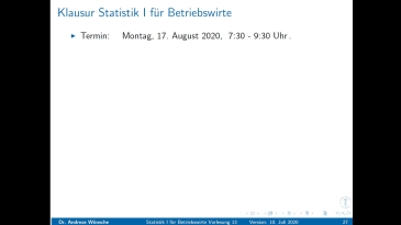 thumbnail of medium Statistik 1: Vorlesung 13 Clip 5 Klausurinformation