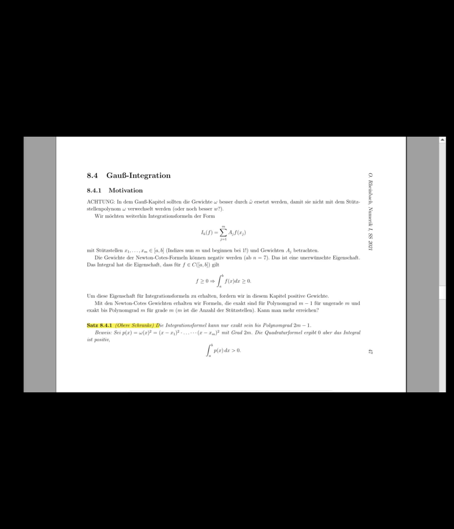 Numerische Mathematik SS2021 Video 17 Gaußintegration