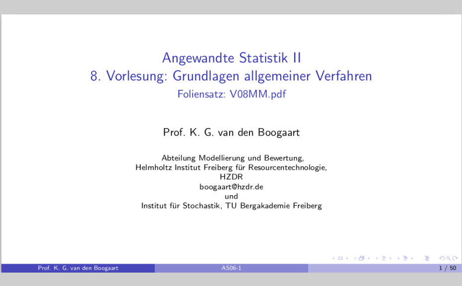 SS2020 Angewandte Statistik II Vorlesung 8 Allgemeine Verfahren