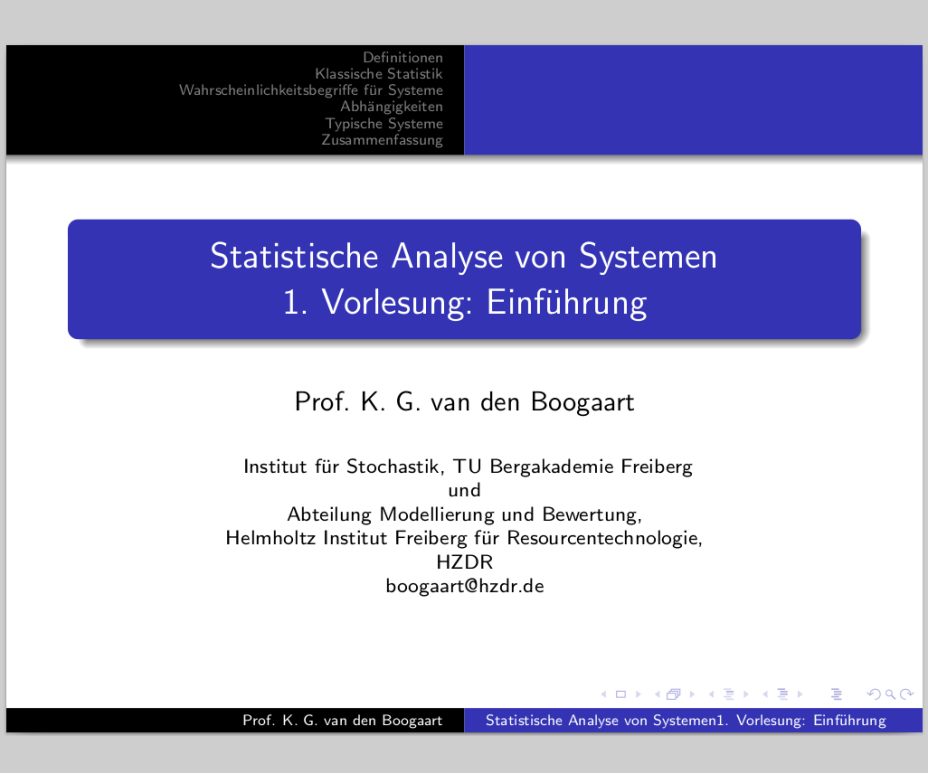 Statistische Analyse von Systemen Vorlesung 1: Einführung in die Systemstatistik