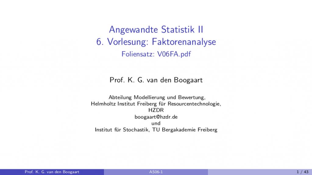 SS2020 Angewandte Statistik II Vorlesung 6 Faktorenanalyse