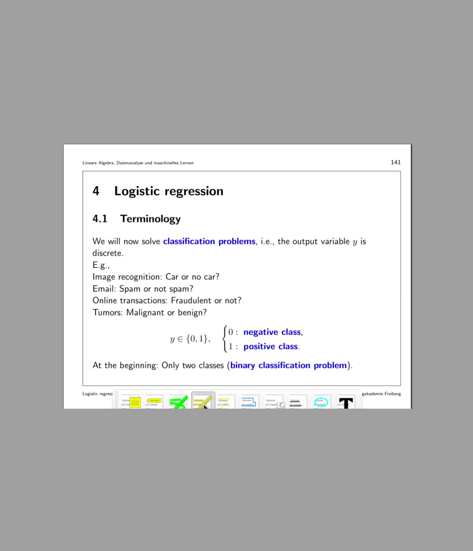 Lineare Algebra, Datenanalyse und Maschinelles Lernen Video 17 Logistische Regression